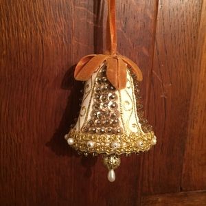 Vintage Gold Beaded Bell Christmas Ornament